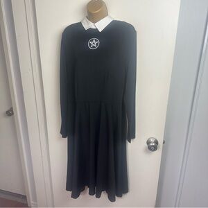 ELOQUII Black White Collar Pentagram Patch Wednesday Adams Inspired GothDress 14